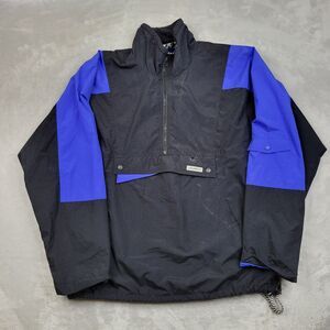 Helly Hansen Jacket Mens Large Pullover Ski Coat Half Zip Pouch Black Blue Adult